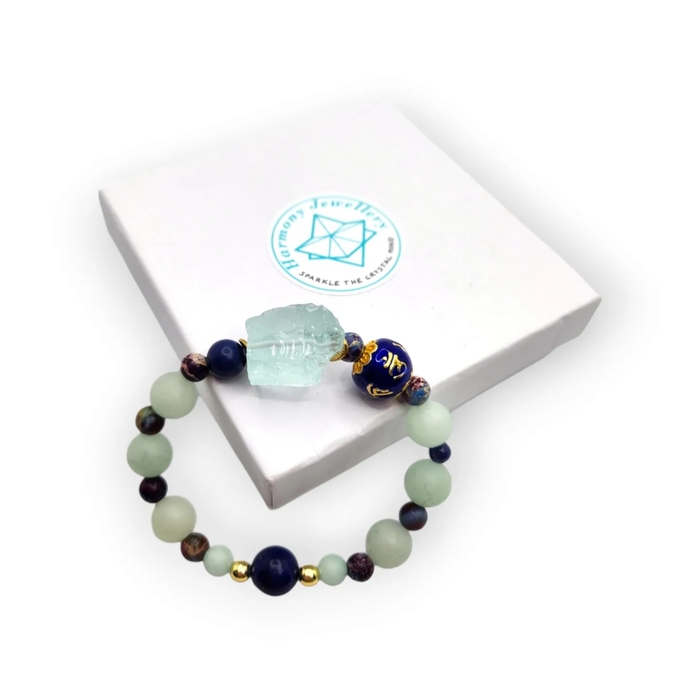 Amazonite, Raw Aquamarine, Jasper Bracelet